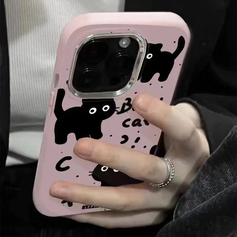 เคสเคสแมวสีดำน่ารักสำหรับ OPPO Reno 11F 5G 7 4G 5 6 Lite A98 A78 A58 A38 A17 A16 A15 A57 A77 A5 A53 A54 A96 A92