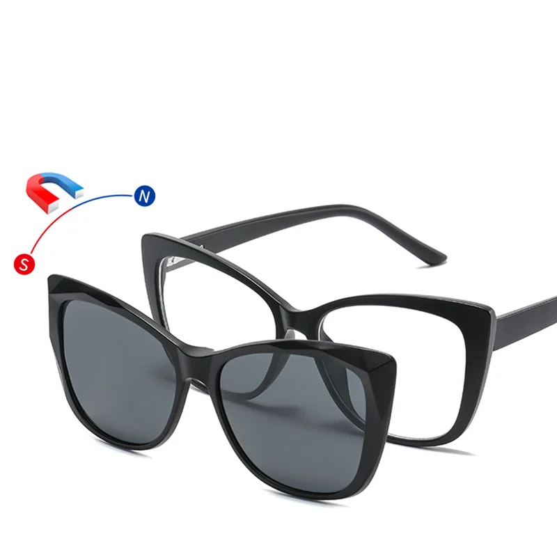 2328 Magnet Clip Cat Eyes Myopia Glasses 0 -0.5 -1.0 -2.0 To -6.0 , Fashion New Hyperopia Sunglasses +0.5 +1.0 +2.0 To +6