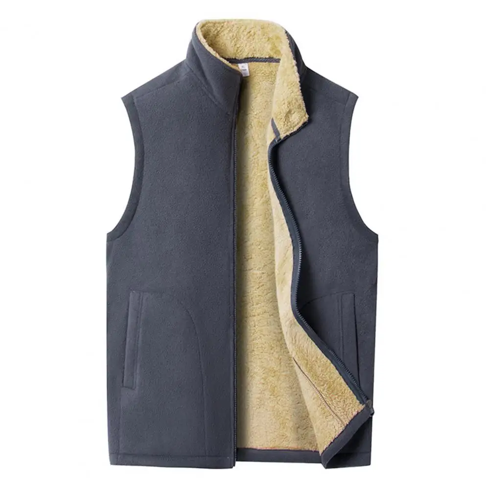 

Winter Men Waistcoat Sleeveless Jacket with Warm Fleece Lining Stand Collar Zipper Placket Vest Coat for Autumn