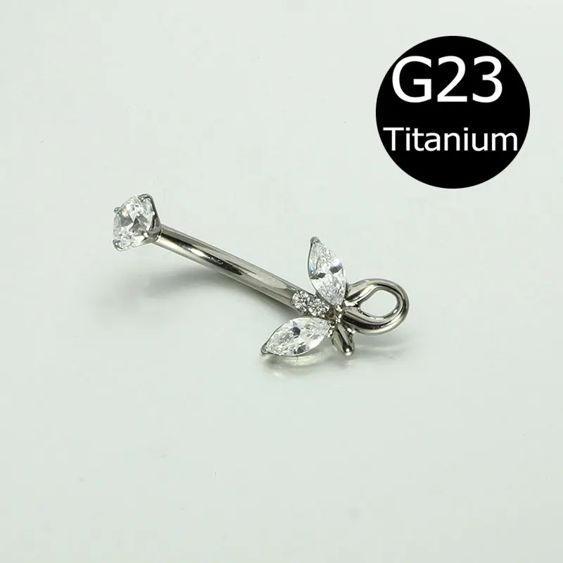 14G G23 Titanium Belly Button Ring with Zircon