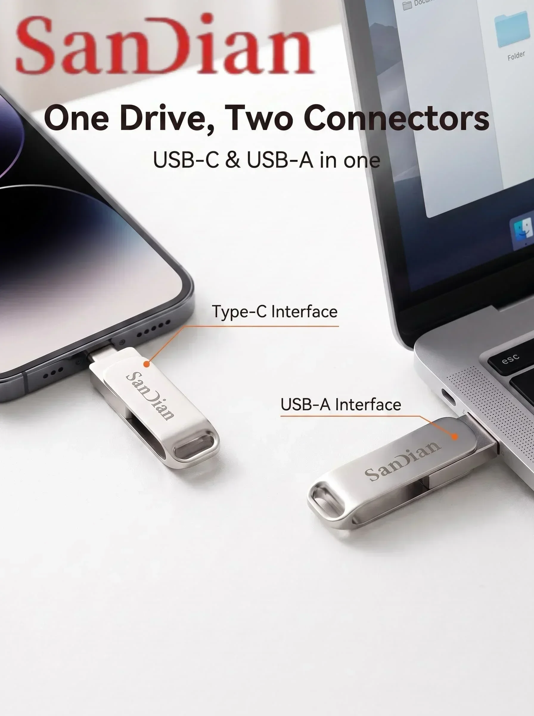 New USB 3.1 Flash Drive 128GB 256GB 512GB Metal Type‑C Pendrive 2in1 Dual Interface OTG Memory Stick For Smartphone Laptop Mac - view 4