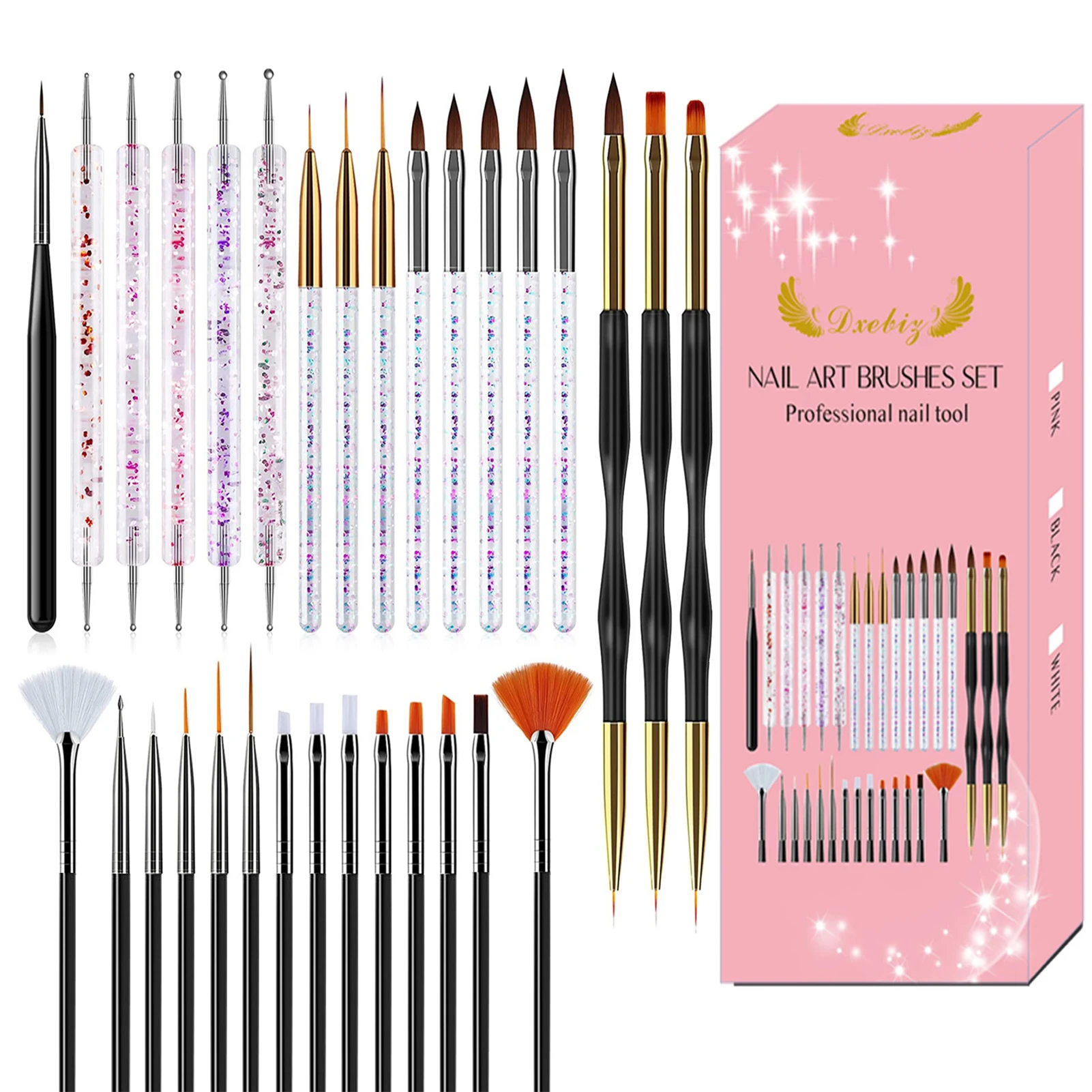 31pcs Nail Art Brushes Liner Dotting Drawing Striping Nail Painting Brush Set For Salon Home Use