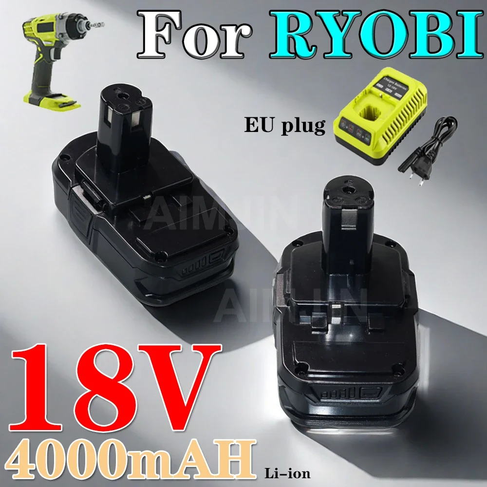 18V 4.0Ah Lithium Battery For Ryobi RB18L50 Lithium-ion Replacement Battery for Ryobi RB18L25 RB18L15 P108 P102 P103 with LED