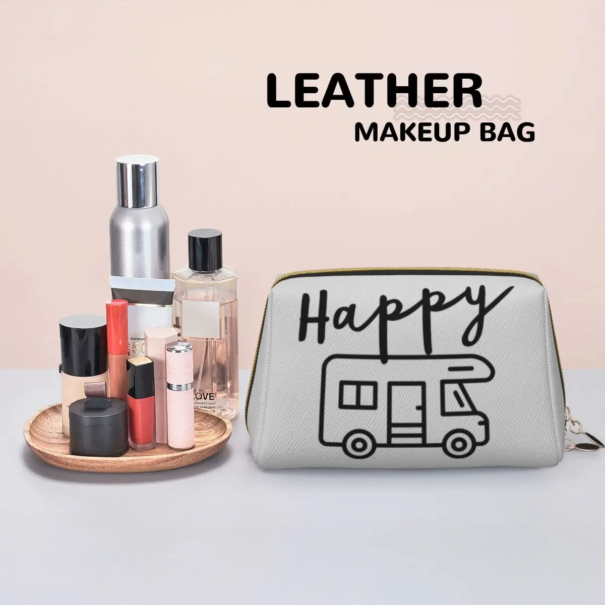 Happy Camper (RV) Women Cosmetic Bags Travel Makeup Organizer Pouch Toiletry Storage Dopp Kit Case