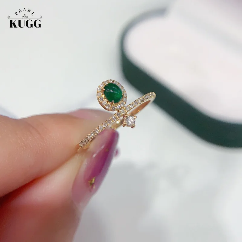 

KUGG 18K желтое золото кольца Классическая овальная форма настоящий натуральный изумруд INS стиль блестящие бриллианты ювелирные изделия для женщин