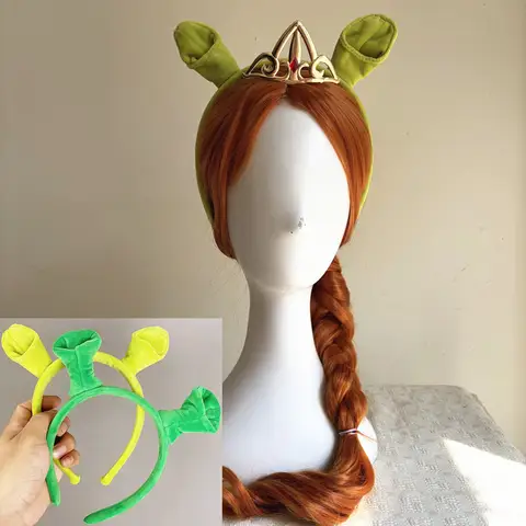 Halloween women  Princess Fiona cosplay wig crown ears men Shrek role play green ears party fancy costumes