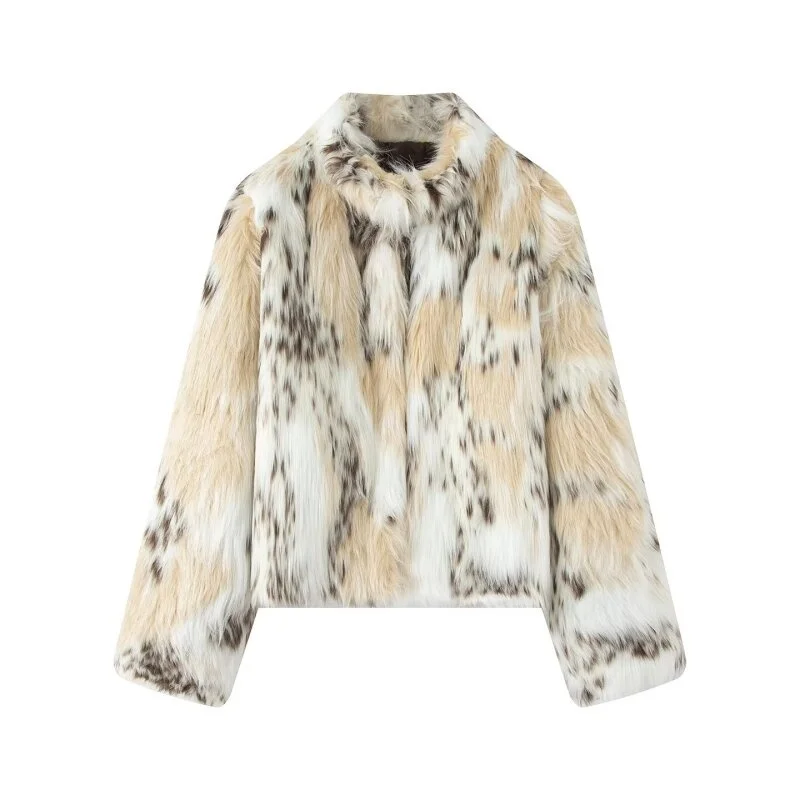

Women's New Animal Print Faux Fur Fluffy Jacket, Warm and Cozy, Fashionable for Autumn and Winter Outings