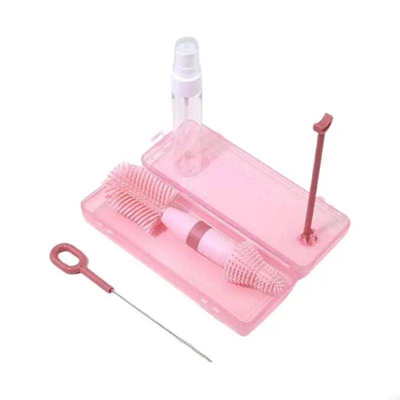 D7YD Set lavabiberon portatile, ciuccio e spazzola per biberon, spazzola per cannuccia, scatola stoccaggio per drenaggio