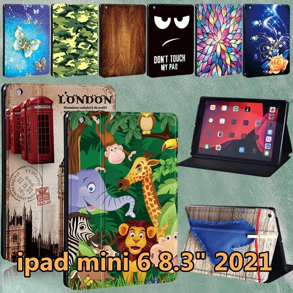 

For IPad Mini 6 A2567 A2568 A2569 Case Funda Apple IPad Mini 6 2021 8.3inch Leather Print Pattern Protective Case Cover