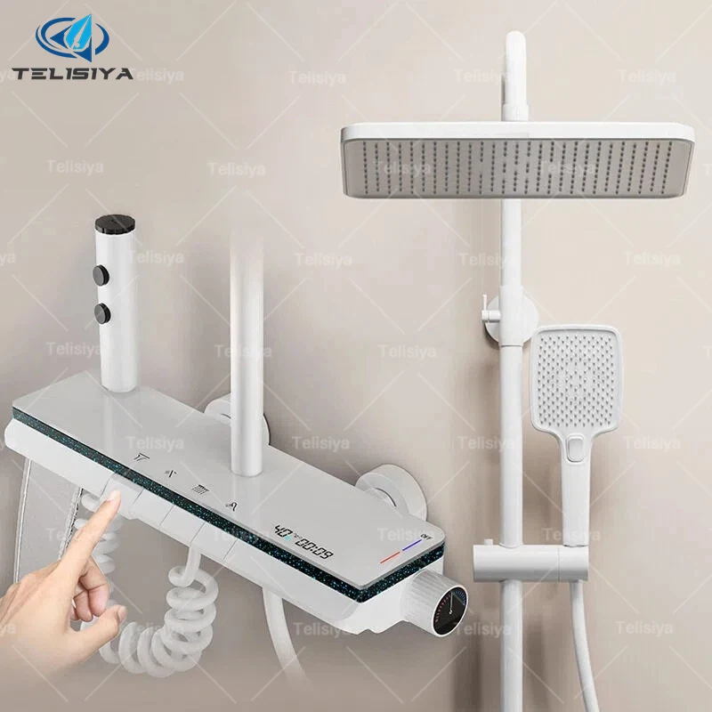 

Bathroom Intelligent Thermostatic Shower Set Piano Keys Digital Display Starry Sky Ambient Light Pressurize Shower System Set