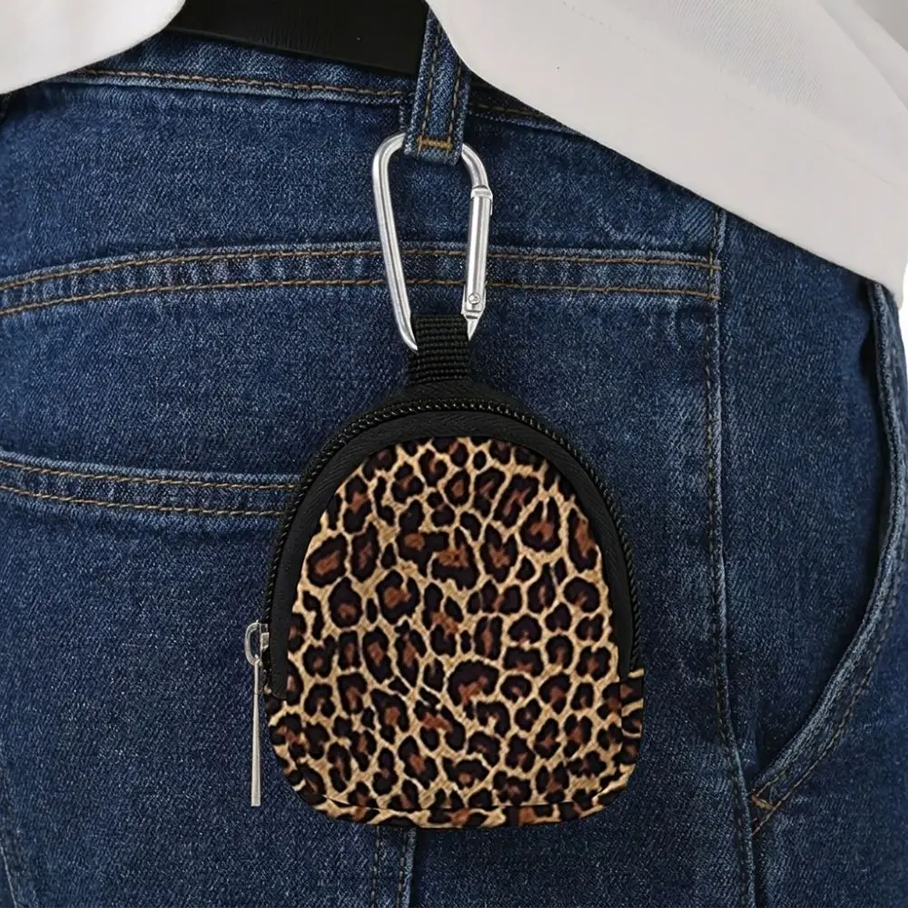 Lightweight Mini Size Coin Pouch Key Wallet Zipper Closure Leopard Print Car Key Case Earphone Holder Mini Purse Daily Organizer