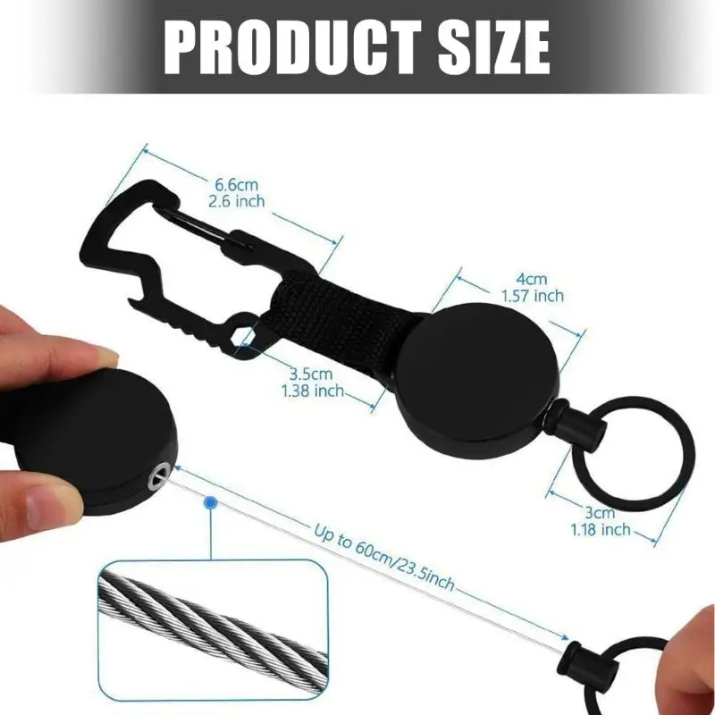 652F Ausziehbarer Schlüsselanhänger, robuster Karabiner-Ausweishalter mit Anti-Drop-Clip und Flaschenöffner-Funktion – Detail 6