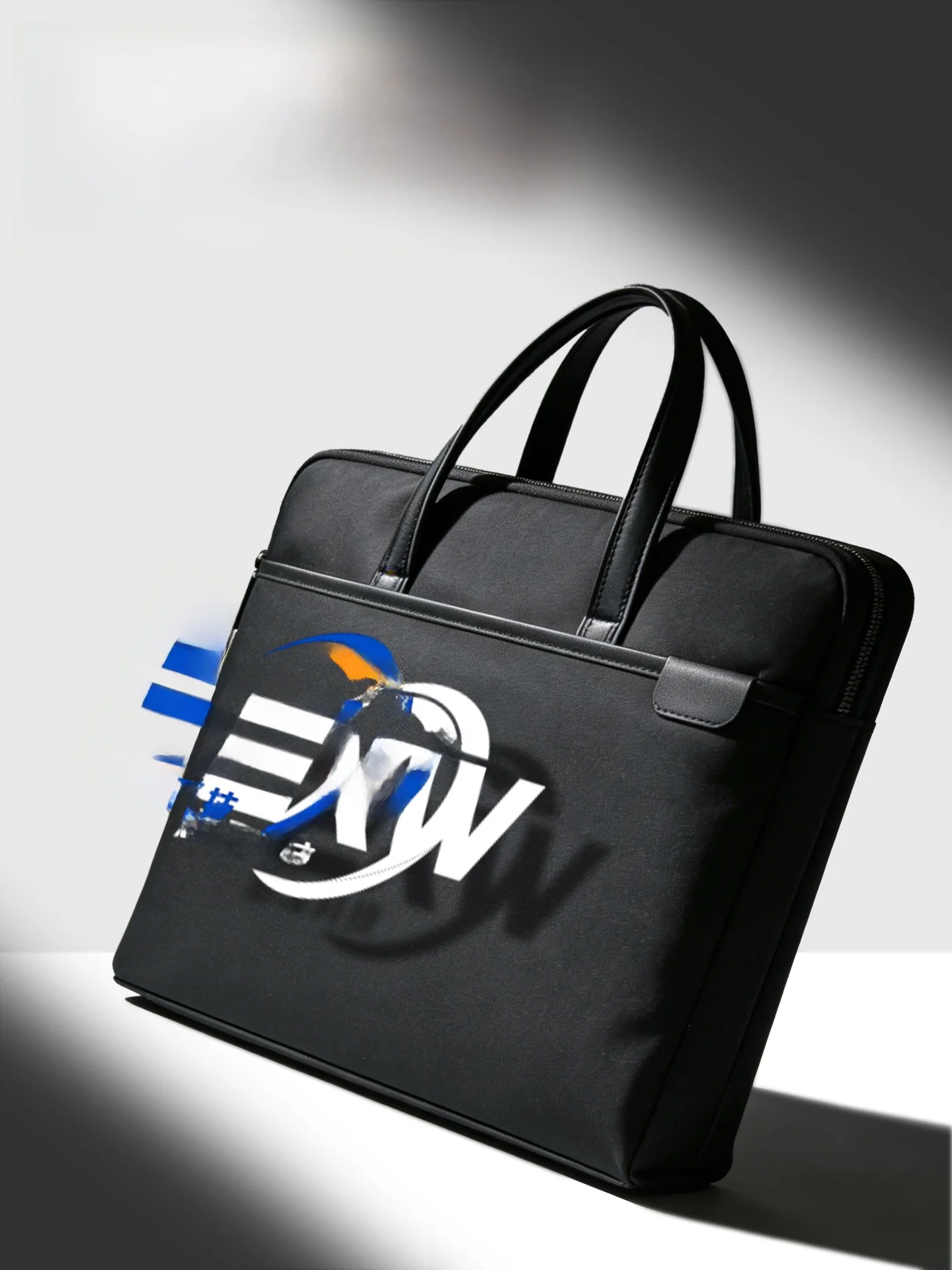 Business Canvas Briefcase for Men with Printed Logo High Waterproof Handheld Training Material Bag OL Style Zipper Closure 15...