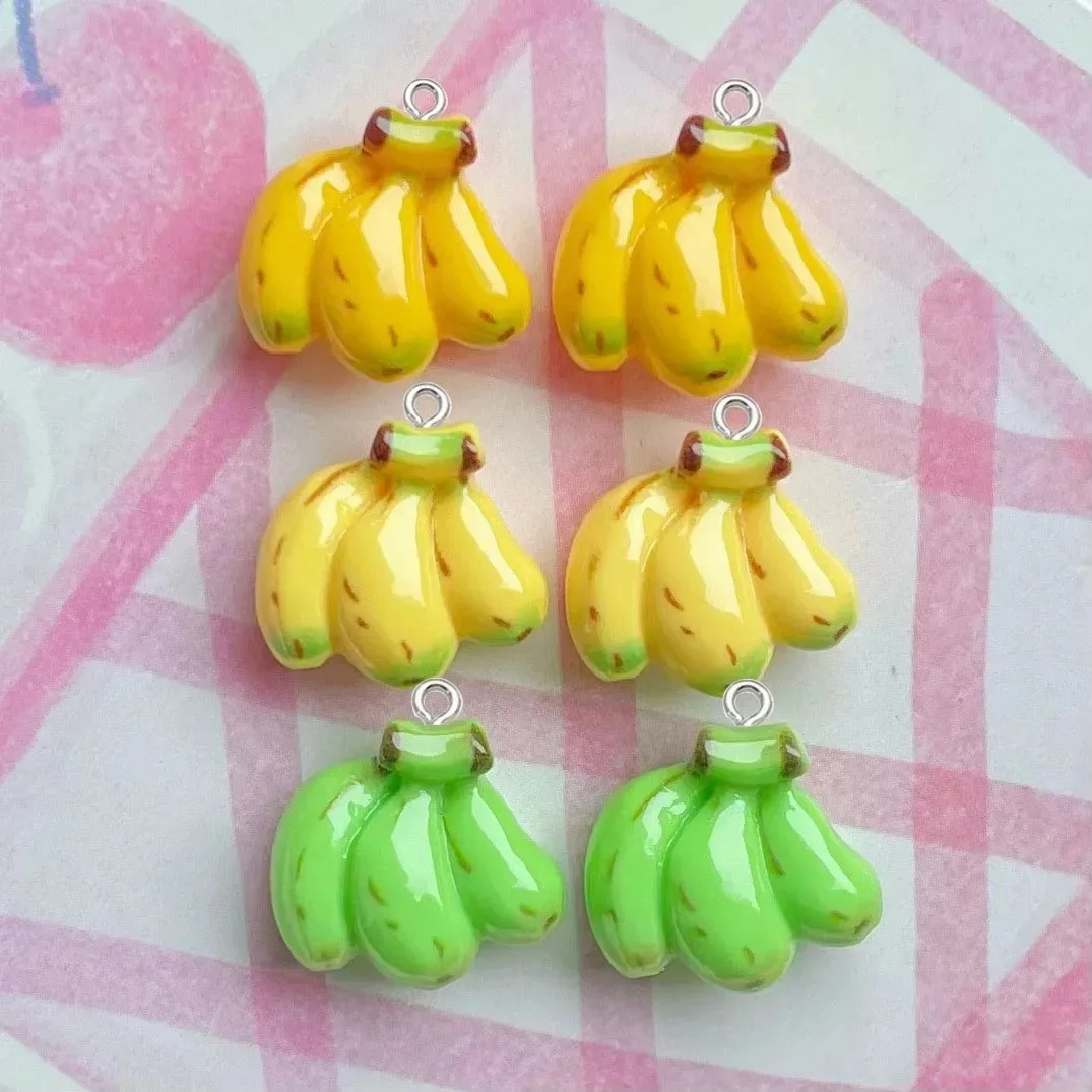 10Pcs Mini Glossy Banana Resin Pendants Realistic Fruit Charms DIY Jewelry & Phone Case Craft Making Supplies