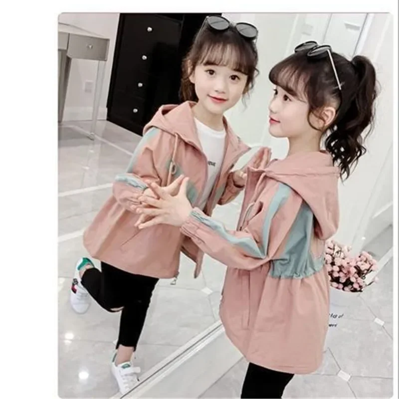 Girls Windbreaker Coat New Cute Flower Hooded Outwear for baby Kids Clothes Children Casual Jackets 6 8 10 12 Years Vestidos