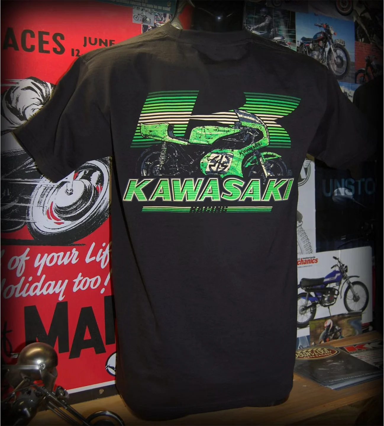 

Kawasaki Retro Logo T-Shirt New Outdoor Cycling Summer Classic Tee Adults Loose Exercise Off-road Motorcycle Jersey