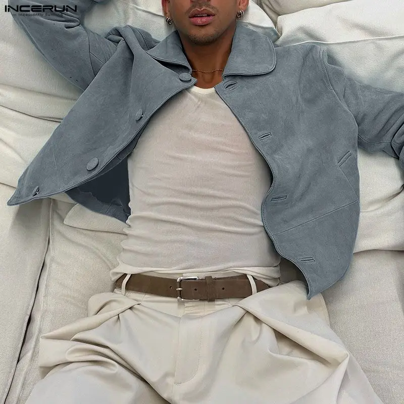 

INCERUN мужские куртки однотонные мужские пальто с лацканами и длинными рукавами на пуговицах уличная одежда весна 2026 модные повседневные тонкие куртки мужские S-3XL