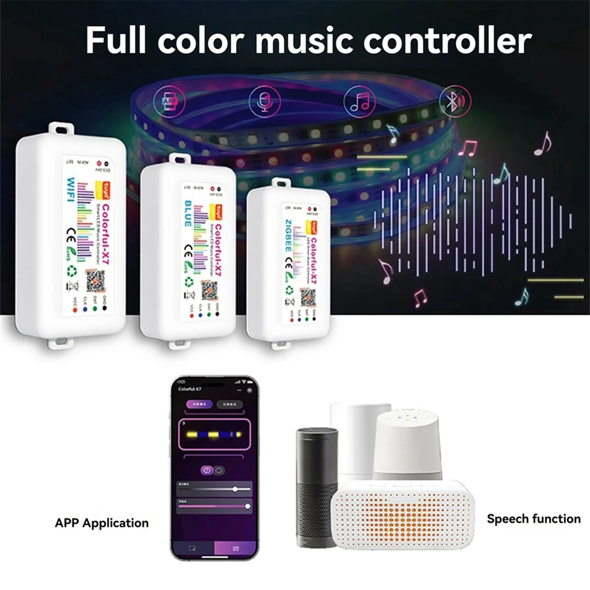 KZQ-fTuya RGB LED Strip Light Controller DC5V-24V WiFi Controller musicale Controller luce ambientale WiFi Smart App