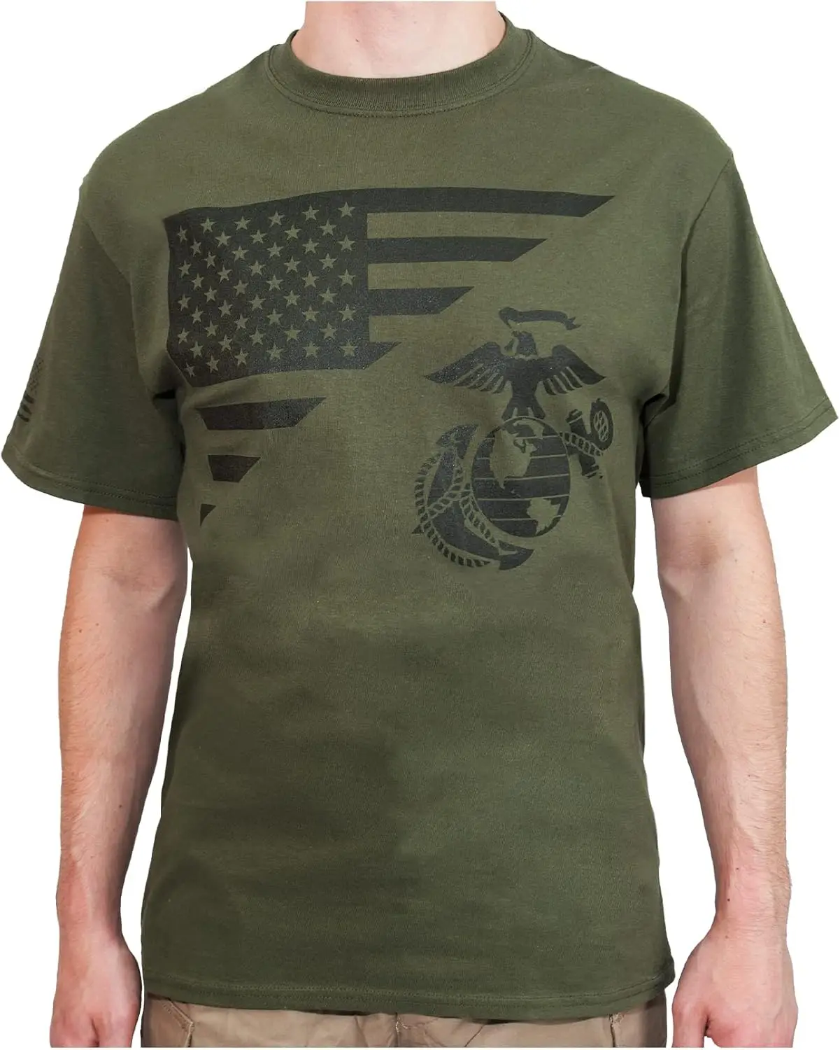 USA Flag USMC Eagle, Globe, & Anchor Emblem T-Shirt 100% Cotton O-Neck Short Sleeve Summer Casual Mens T-shirt Streetwear