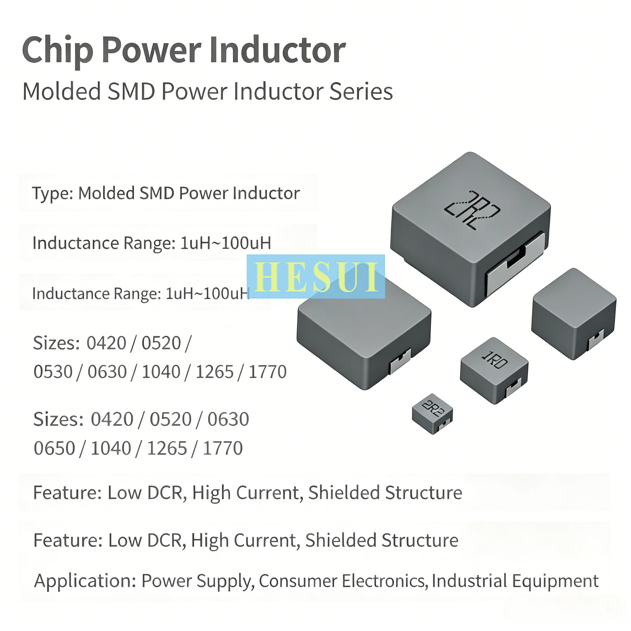 Integrated molded chip power inductor 0420/0520/0630/0650/1040/1265/1770/0850 Resistors