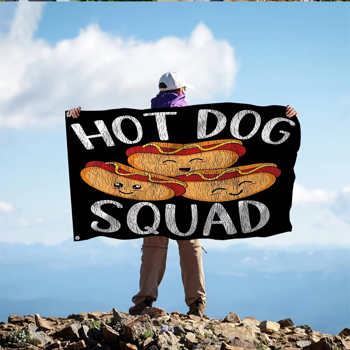 Hot Dog Squad Funny Cartoon Outdoor Polyester Flag Banner for Patio and Events