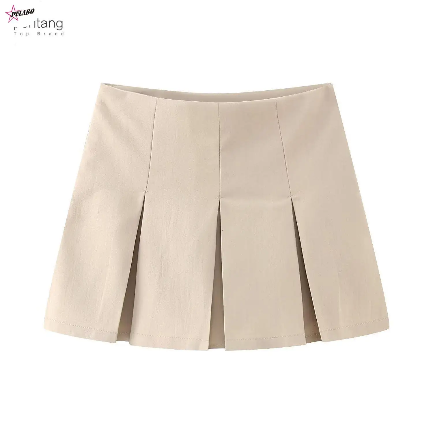 

PULABO PERITANG Women High Waist Wide Pleats Design Slim Shorts Skirts Female Side Zipper Culottes Hot Shorts Chic Pantalone