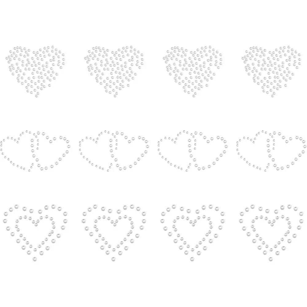 12 PCS Bling Heart Hotfix Rhinestones, Glitter Heart Iron On Patches, 3 Styles Heart Rhinestone Iron On Transfers for DIY