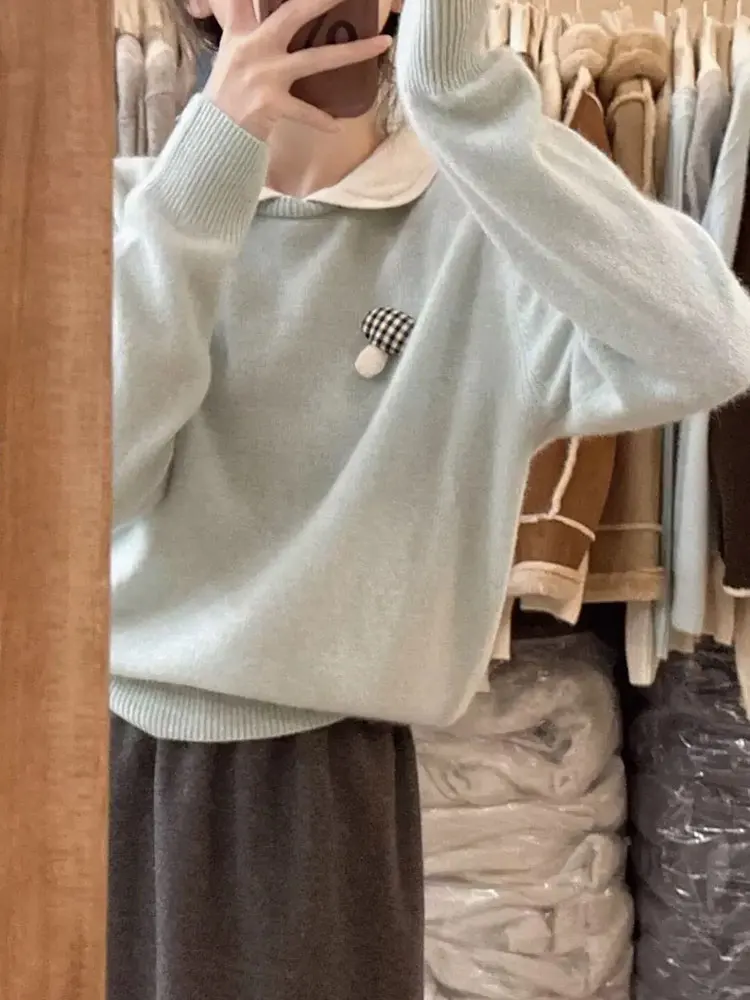 

Корейский Sle антивозрастной кукольный воротник 3D маленький мускулистый шерстяной вязаный свитер супер красивый универсальный повседневный длинный све