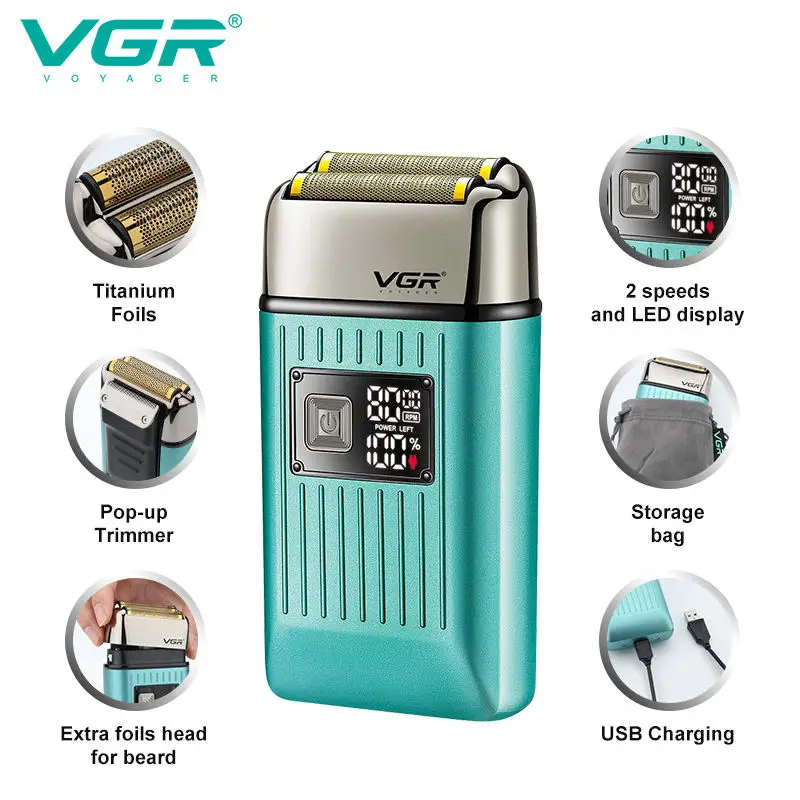 VGR Rechargeable Hair Shaver For Men Powerful Electric Shaver Beard Electric Razor Bald Head Shaving Machine With Extra Mesh