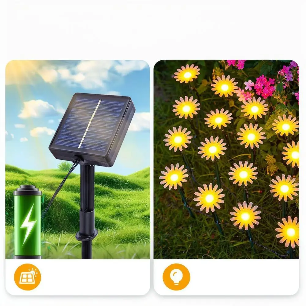 Solar Powered Daisy Mushroom Garden Lights Outdoor Waterproof LED String Lamp For Lawn Pathway Patio Yard Landscape Decor