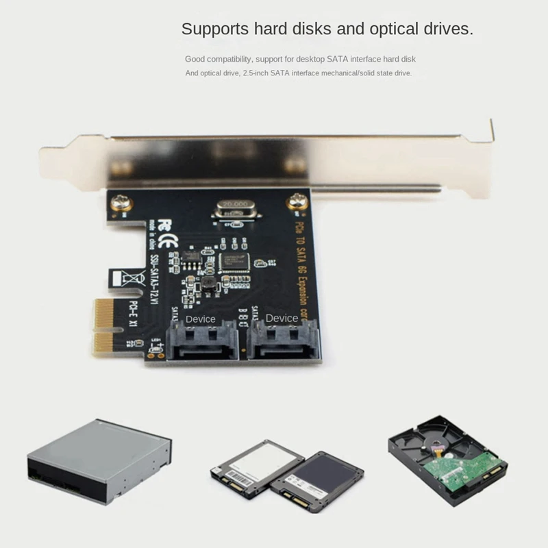 PCIe ไปยัง SATA Card PCI-E อะแดปเตอร์แปลง2-พอร์ต SATA III 6G อะแดปเตอร์การ์ดควบคุมการขยายตัว