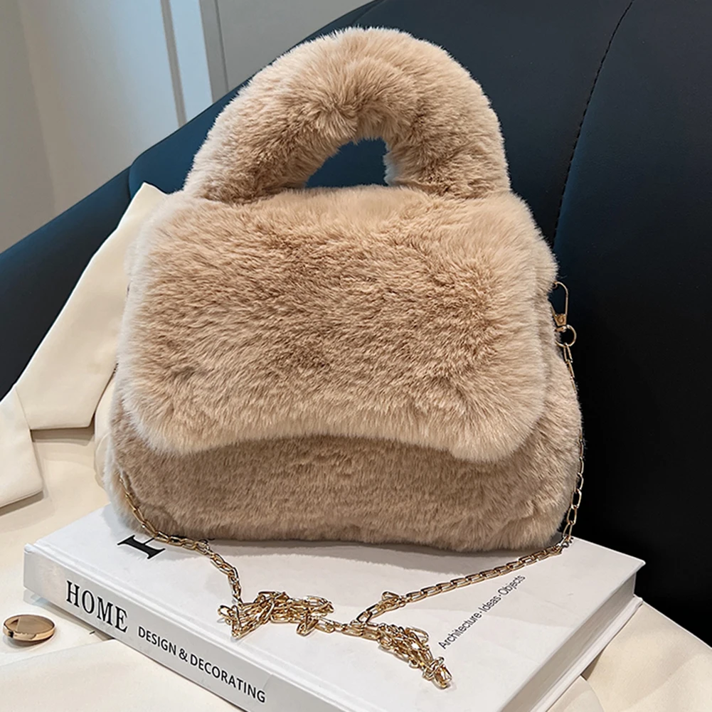 Warm Plush Soft Handbags Autumn/Winter Fluffy Tote Bag for Women 2023 Faux Fur Luxury Chain Crossbody Bags Designer Shoulder Bag