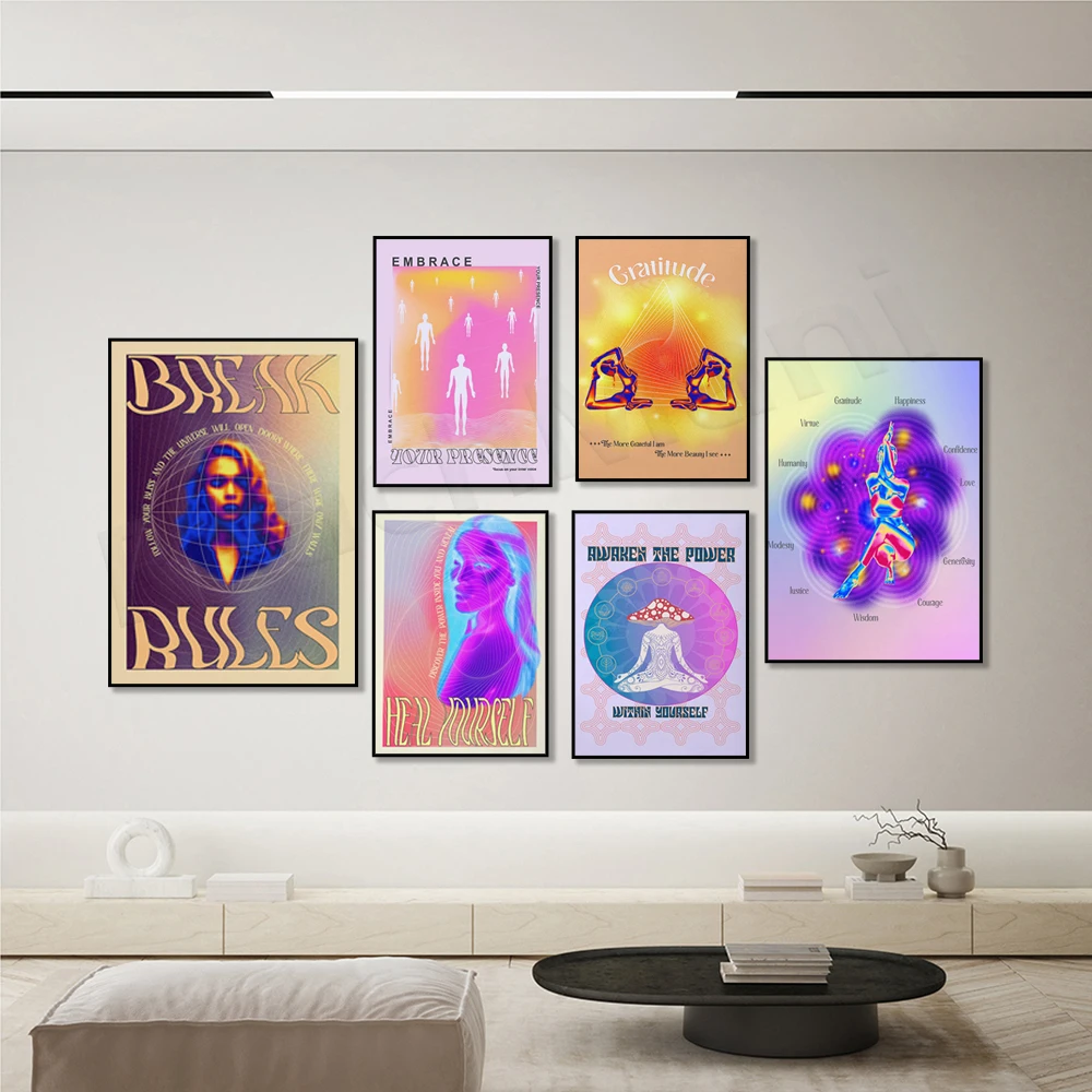 Halo Poster, Heal Yourself, Peace of Mind, Grain Gradient, 70's Vintage Print Y2K Aesthetic Room Decor, Affirmation Poster