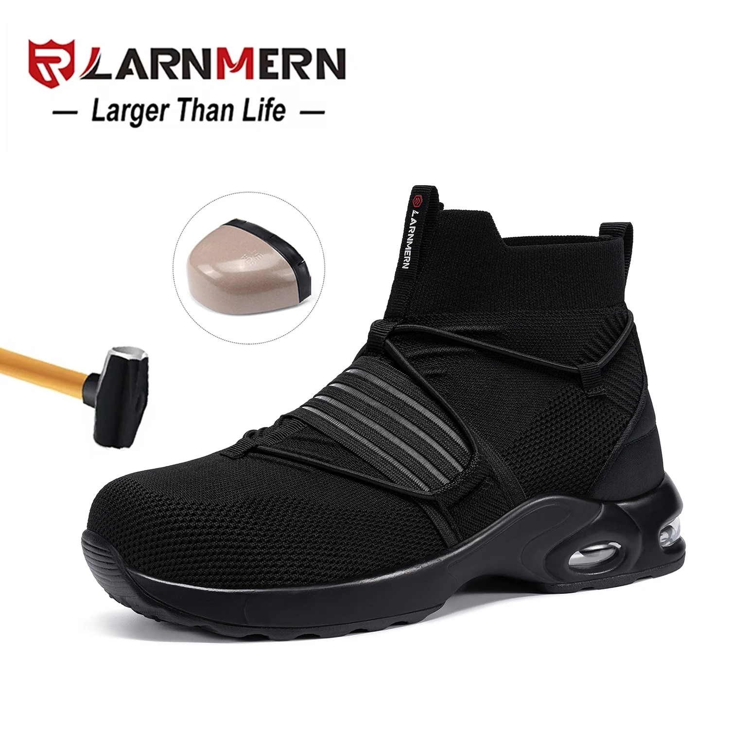 LARNMERN Men's Safety Shoes With Steel Toe Protection, Shoeless Safety Boots, Comfortable Air Cushion Work Shoes, Lightweight