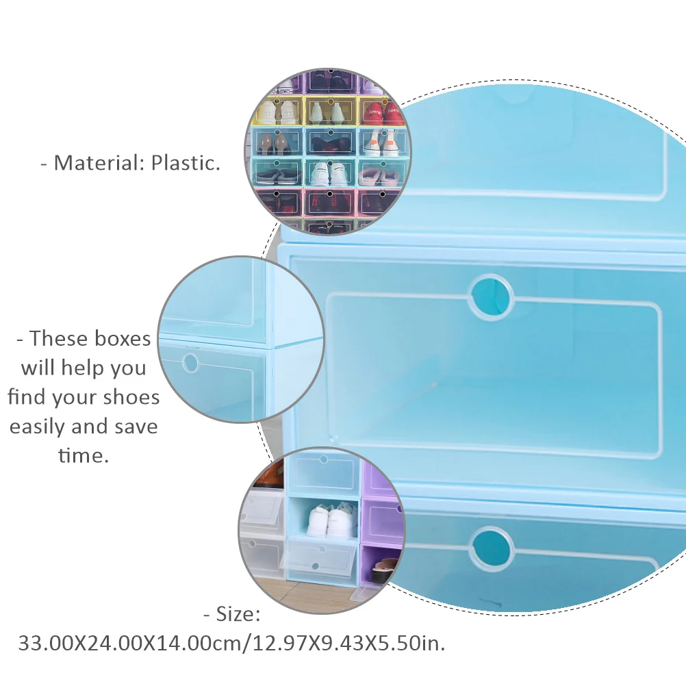 6 Pcs Shoe Box Storage Shoes Organizer Drawer Holder Cabinet Transparent Folding Container Plastic Stackable White Sneakers