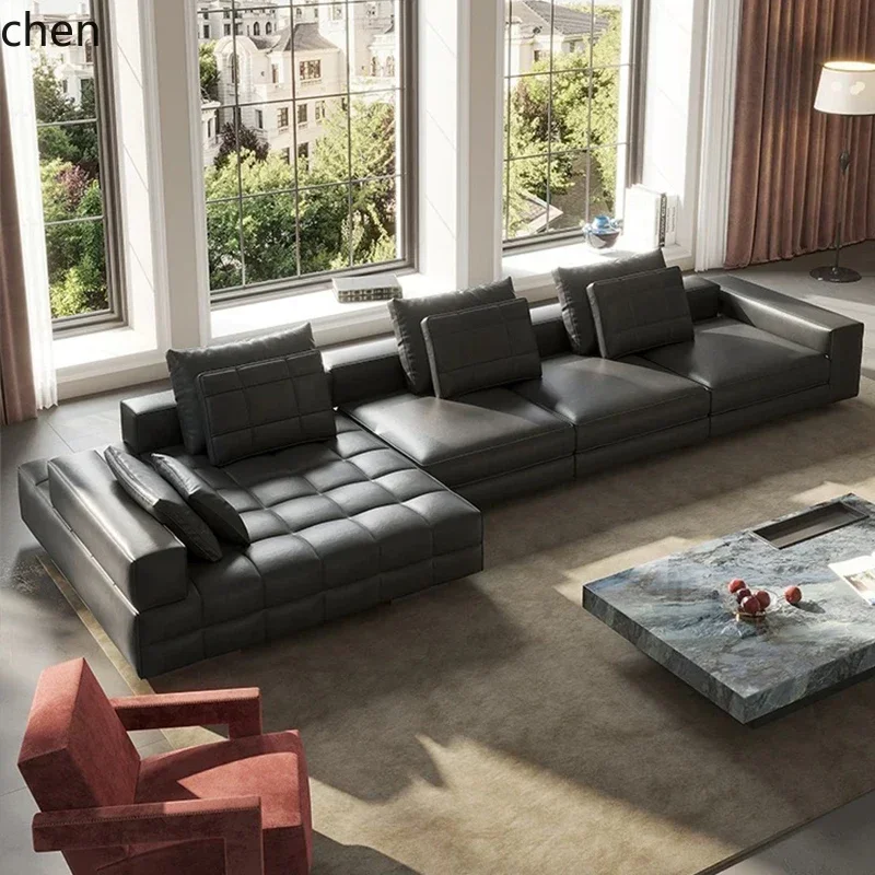 TQH7.3 retro simple light luxury sofa leather large apartment living room high-end villa large flat corner sofa