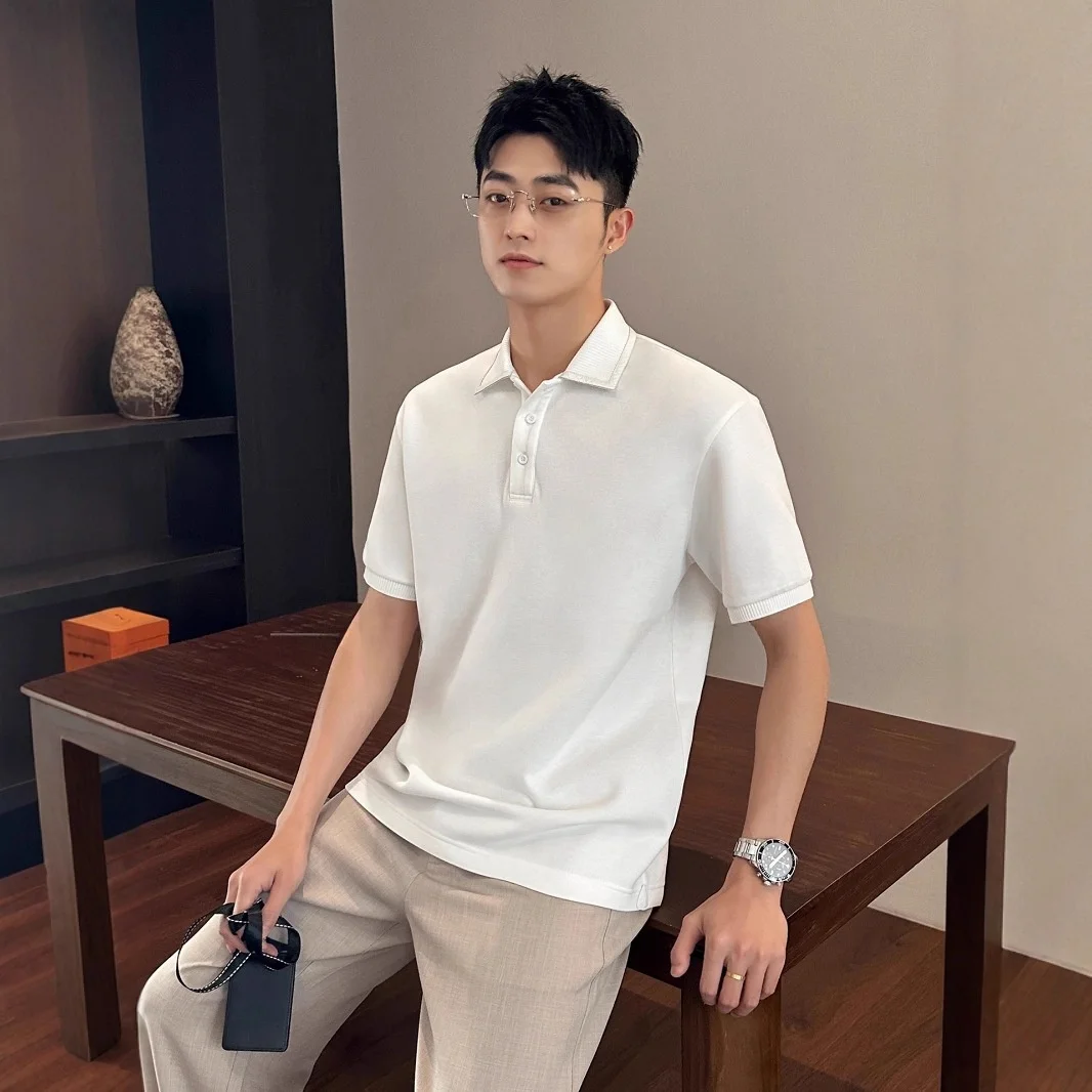 

Summer Faion Casual Ne ort Sve Tee Button Trimmed Weave Sle Men's Cotton Polyester Blend Comfortable Fit