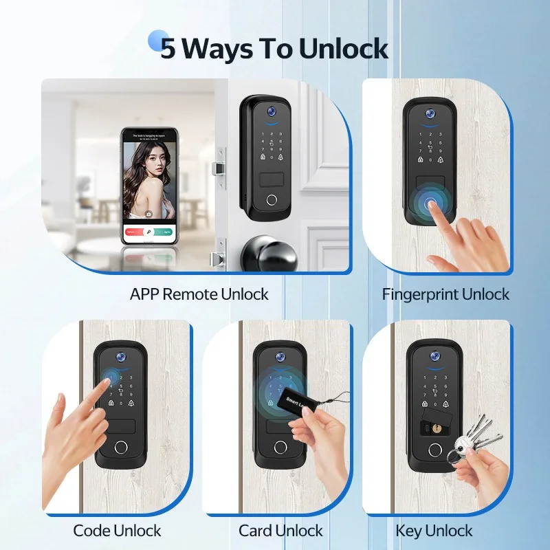 visual cat eye fingerprint password room door lock, graffiti wifi swipe card smart lock