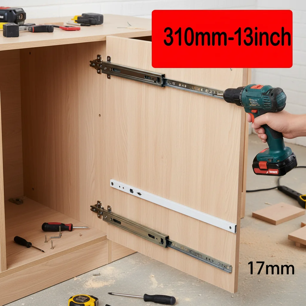 2PCS Smooth Glide Bearing Drawer Slides 17mm Wide Hardware Accessories Drawer Glides Full Extension 8