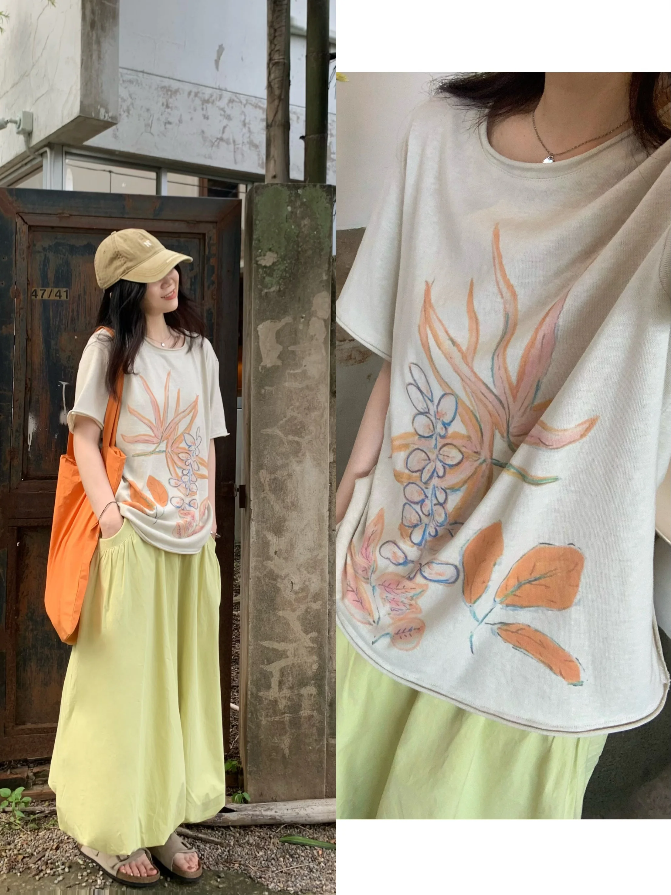 

Льняная футболка с тропическим принтом «Пальма», повседневная, удобная, с круглым вырезом, летняя, свободного кроя, женская, Rouhop