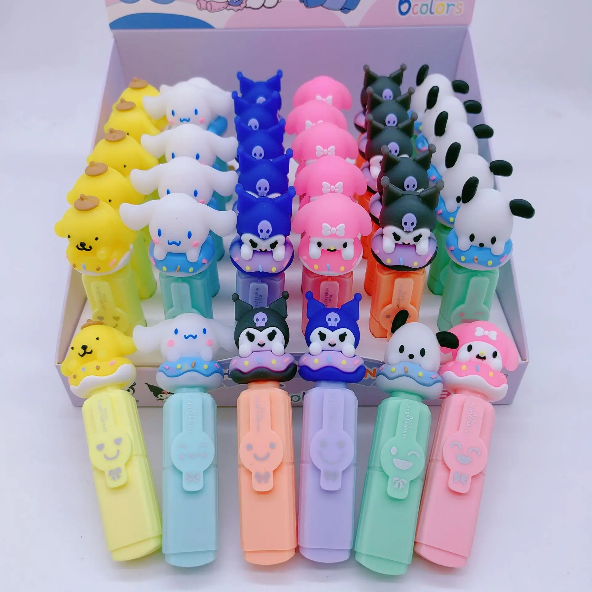 Sanria Pastel Color Macaron Highlighter Pen Anime Kuromi Cinnamoroll Marker Pens Fluorescent Pen Cute Stationery School Supply