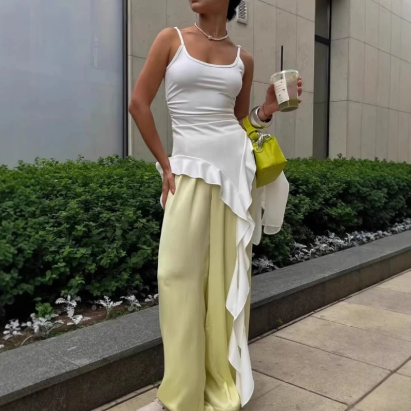 

Tsiisd Casual Lace-Up Slim Tank Top For Women Sexy Fashion Scalloped Streetwear Solid Summer 2026 New Y2k Top Women Vest Tank