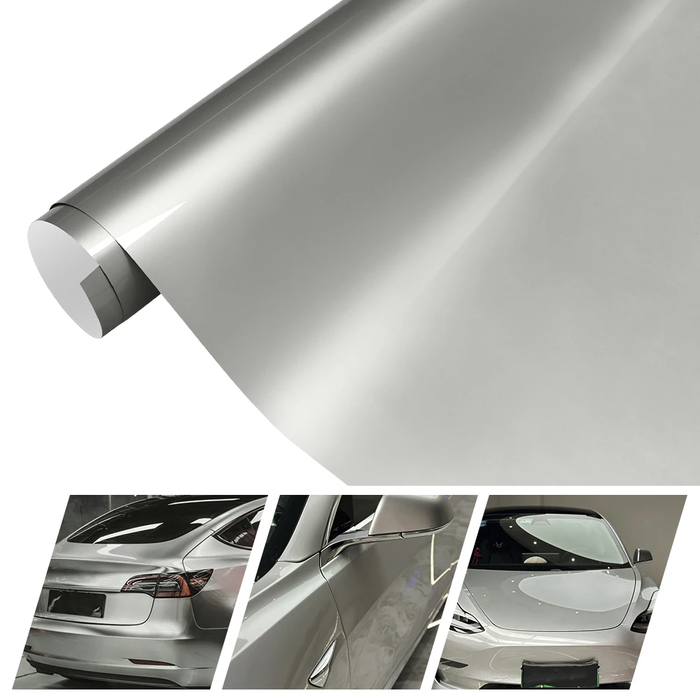 

Newest Highest Quality High Glossy Liquid Metal Silver Vinyl Wrap Film Bubble Free Warranty Car Wrapping Decals Stickers Covers