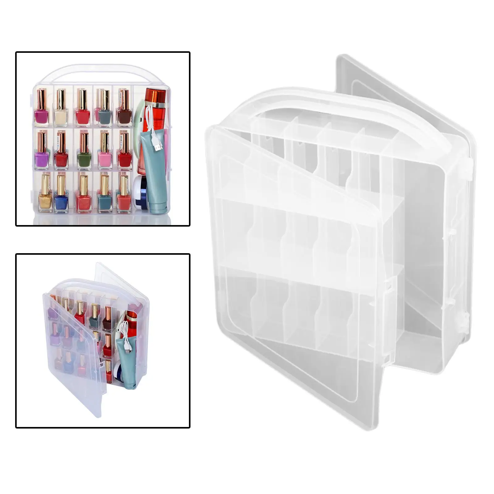 Portable Carrying Case Holder Box for Nail Polish 30 Bottles Space Saver Clear PP Storage for Nail Studio