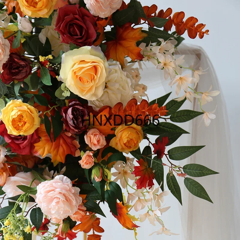 Fake flower decoration wall hanging flower autumn red row road guide arch stage arrangement flower arrangement wedding