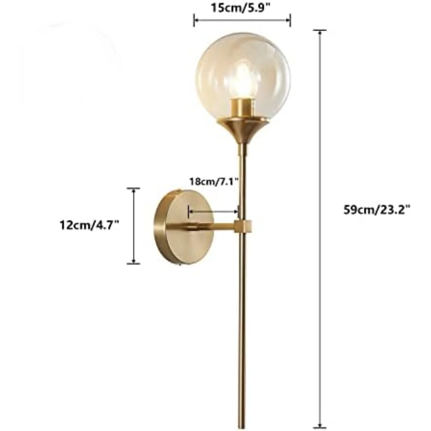 Lighting Mid-Century Plug in Cord  Sconces Set of 2 Gold Glass   Lamps Modern Industrial Long Arm  Lights Fixture for Bedroom Be