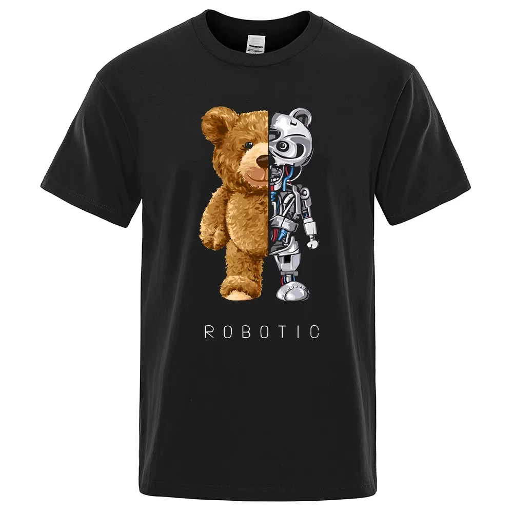 2026New Funny Ted Bear Robot Tshirt Robotic Bear Shirt Casual Clothes Men Fashion Clothing Cotton T-Shirt Tee Top Loose
