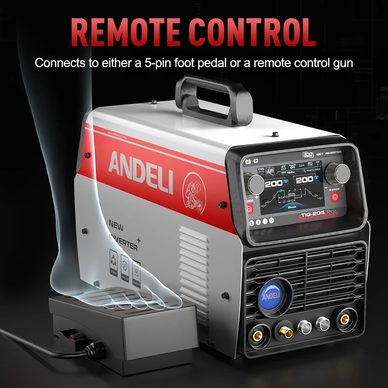 AC DC LCD 110V/220V 200 Amp Remote Tungsten Argon Arc Welding Aluminum Welding Machine with Foot Pedals and Cold Welding Helmet