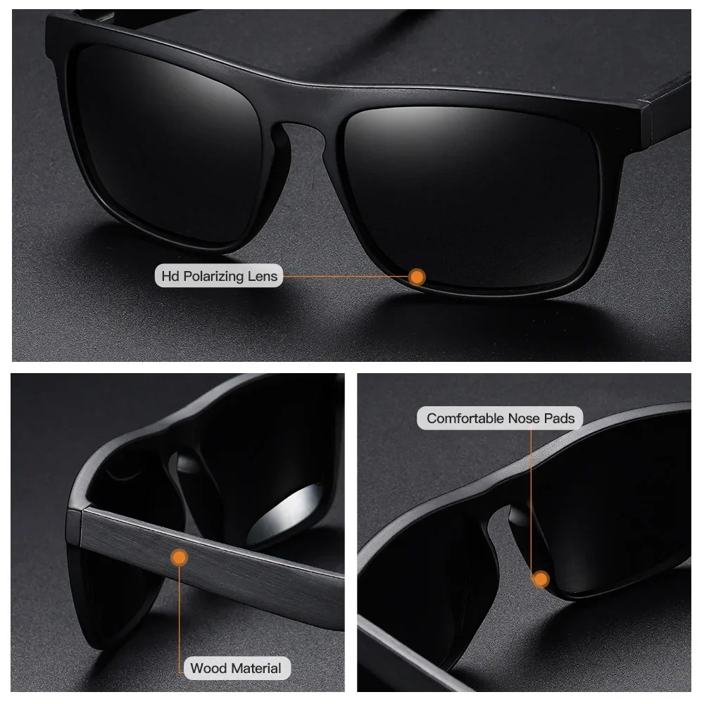 Xiaomi Polarized 100% Natural Wooden Sunglass Frame Bamboo Black Sunglasses Men\'s UV Protection Luxury Vintage Sunglasses