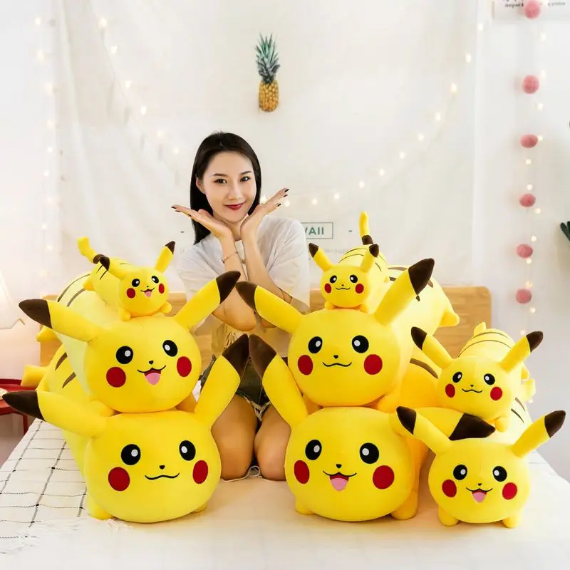 Almohada de peluche grande de Pikachu para niños y adultos, juguete de felpa de Pok é Mon para dormir, decoración del hogar, regalos de cumpleaños para niños, nuevo